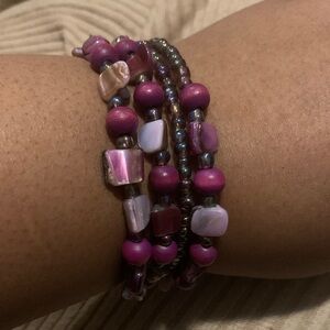 Purple Mother of Pearl & Wood wrap Bracelet